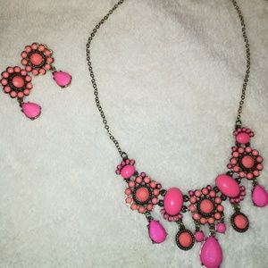 📿PINK & PEACH DAINTY NECKLACE & EARRINGS
